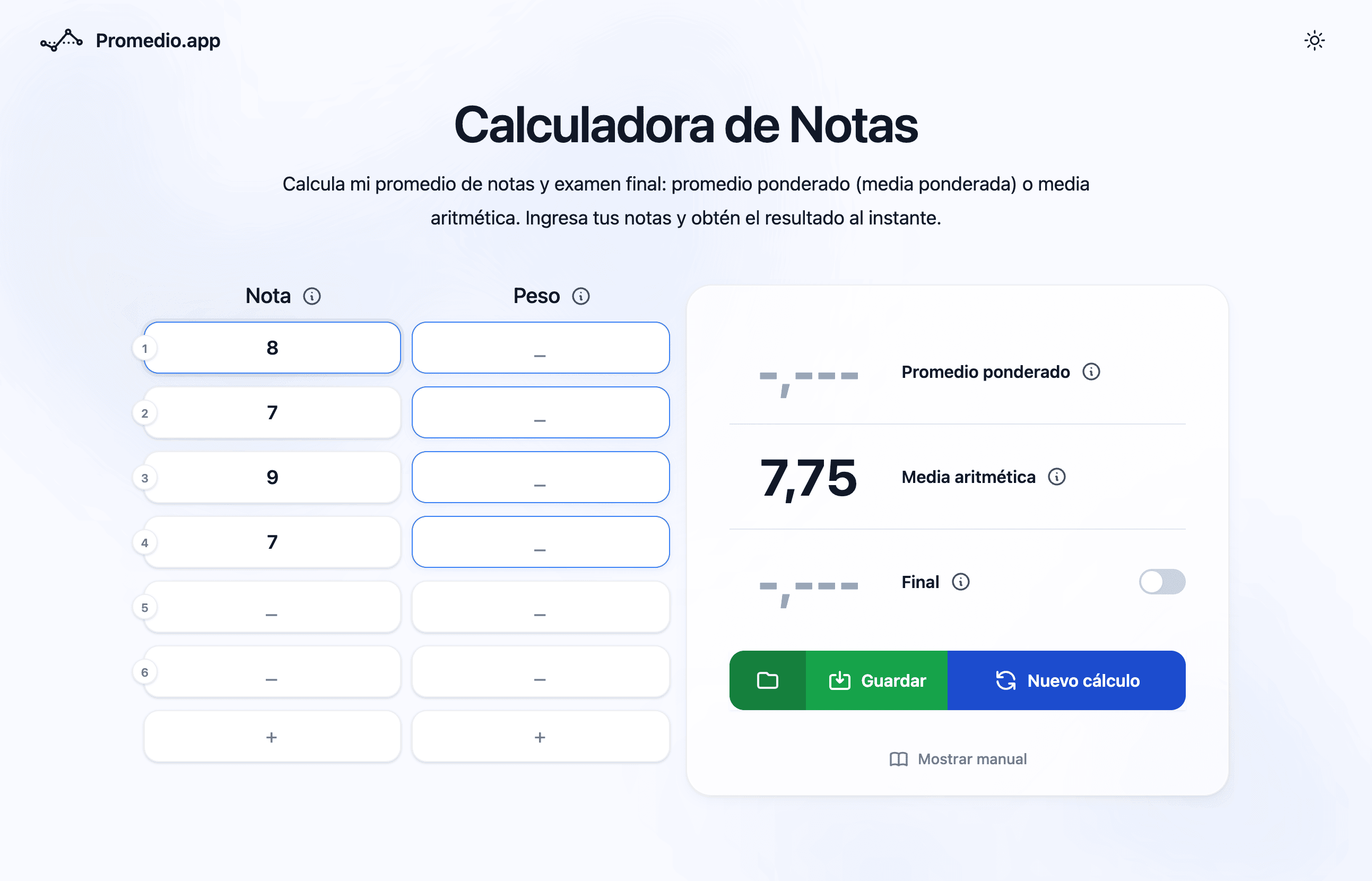 Calculadora de nota media de Bachillerato en España