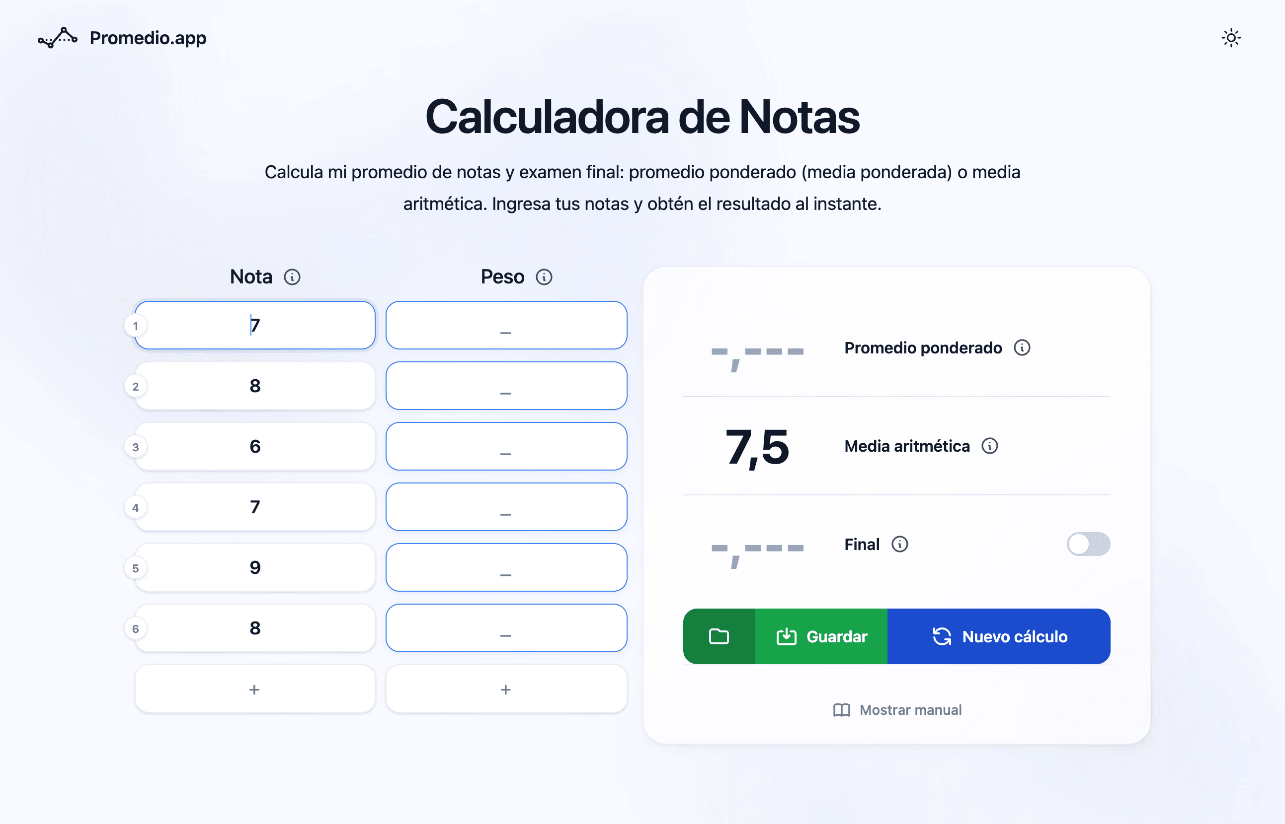 Calculadora de media de ESO en España con notas de asignaturas sobre 10