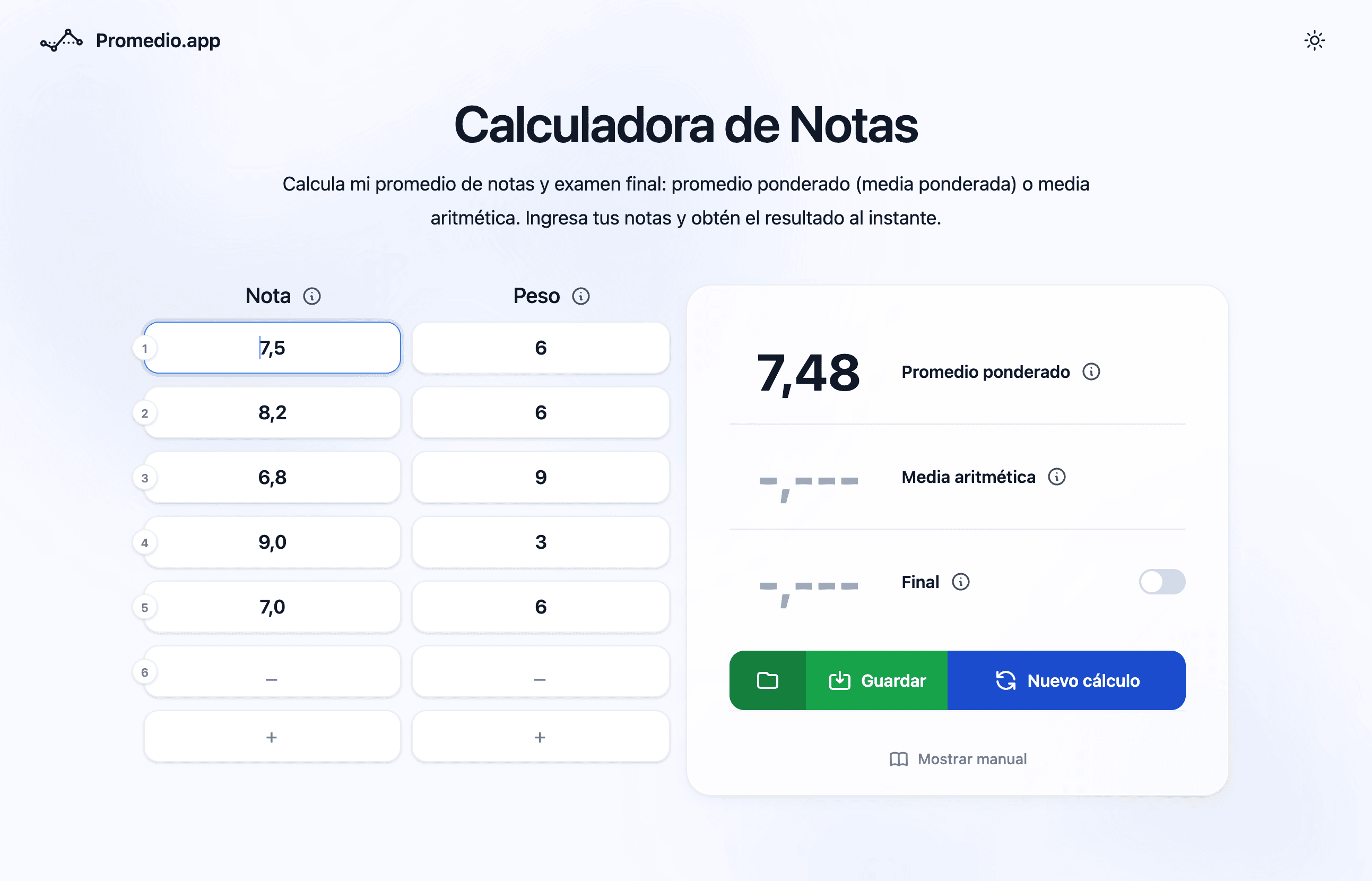 Calculadora de promedio UGR por créditos ECTS
