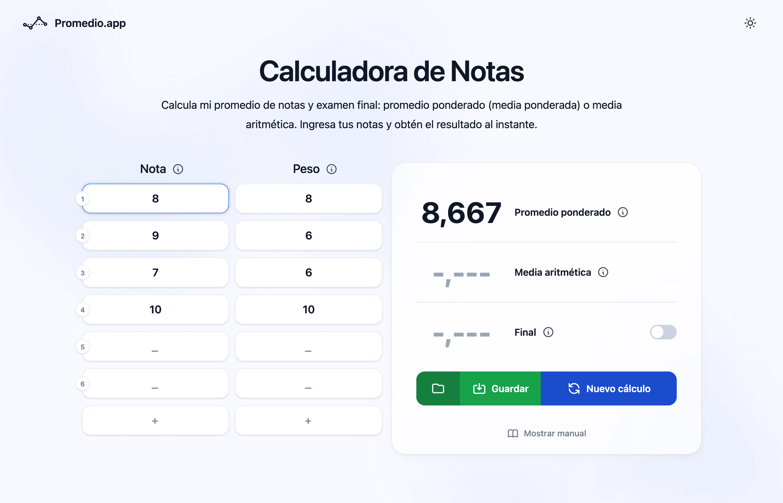 Calculadora de promedio UNAM por creditos