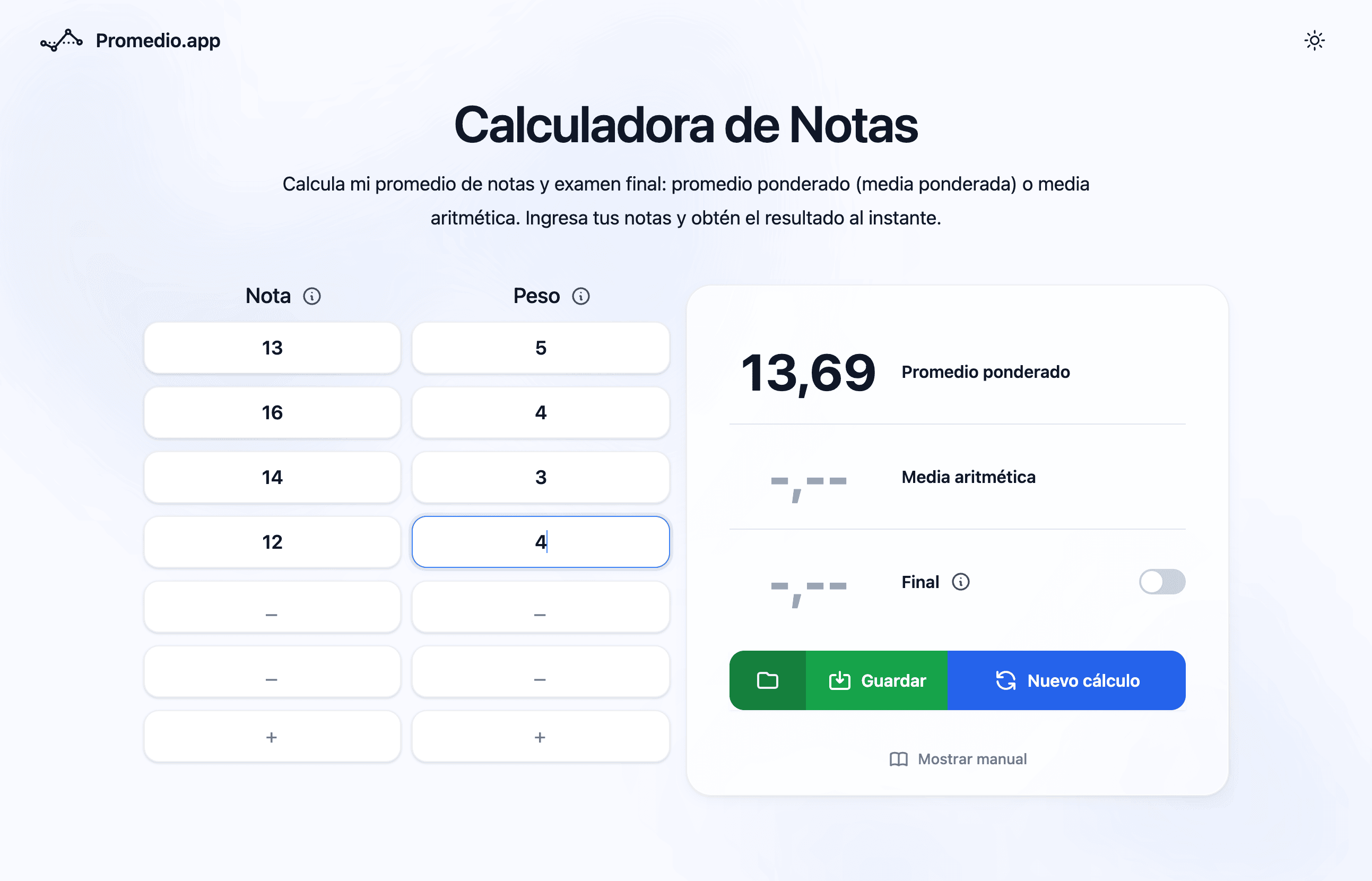 Calculadora de promedio ponderado UNI con créditos en Promedio.app — escala 0-20