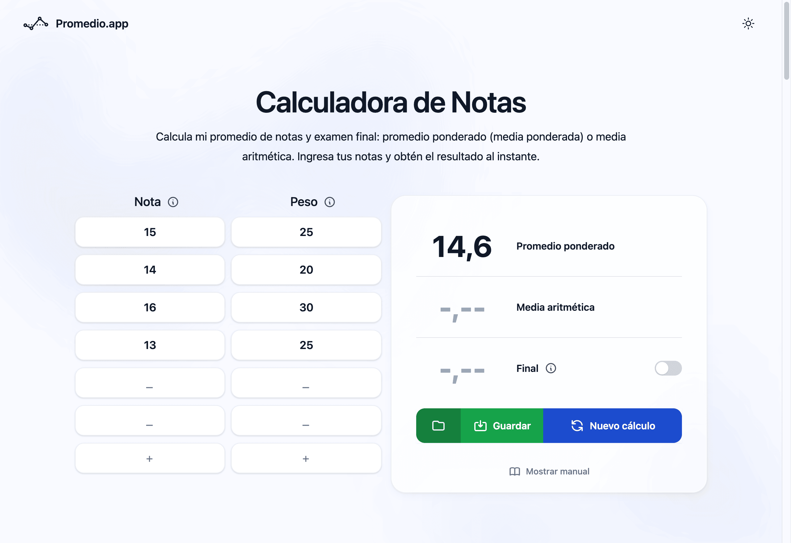 Calculadora de promedio UPAO en Promedio.app