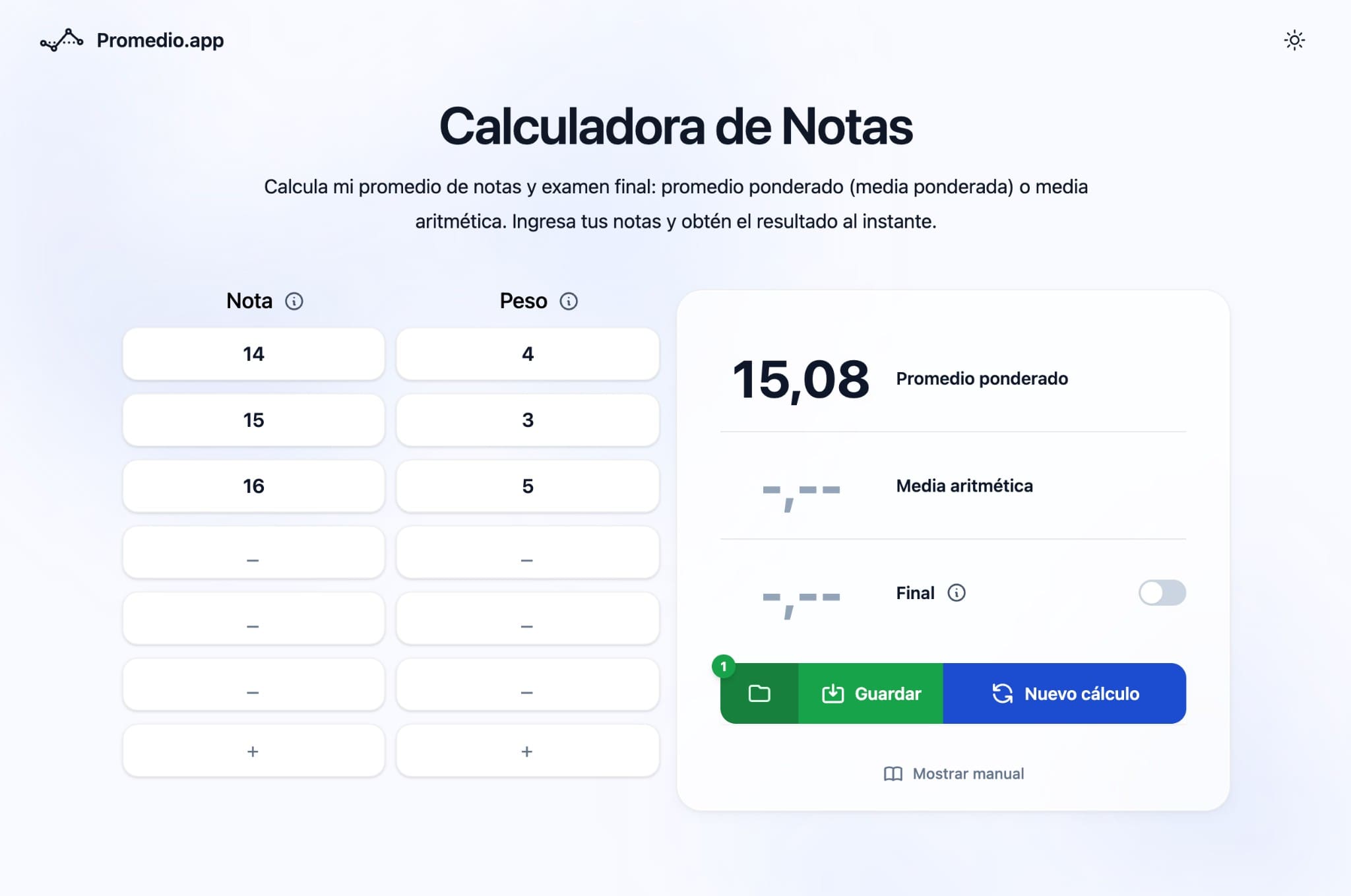 Calculadora de promedio ponderado UPAO con créditos en Promedio.app — escala 0-20